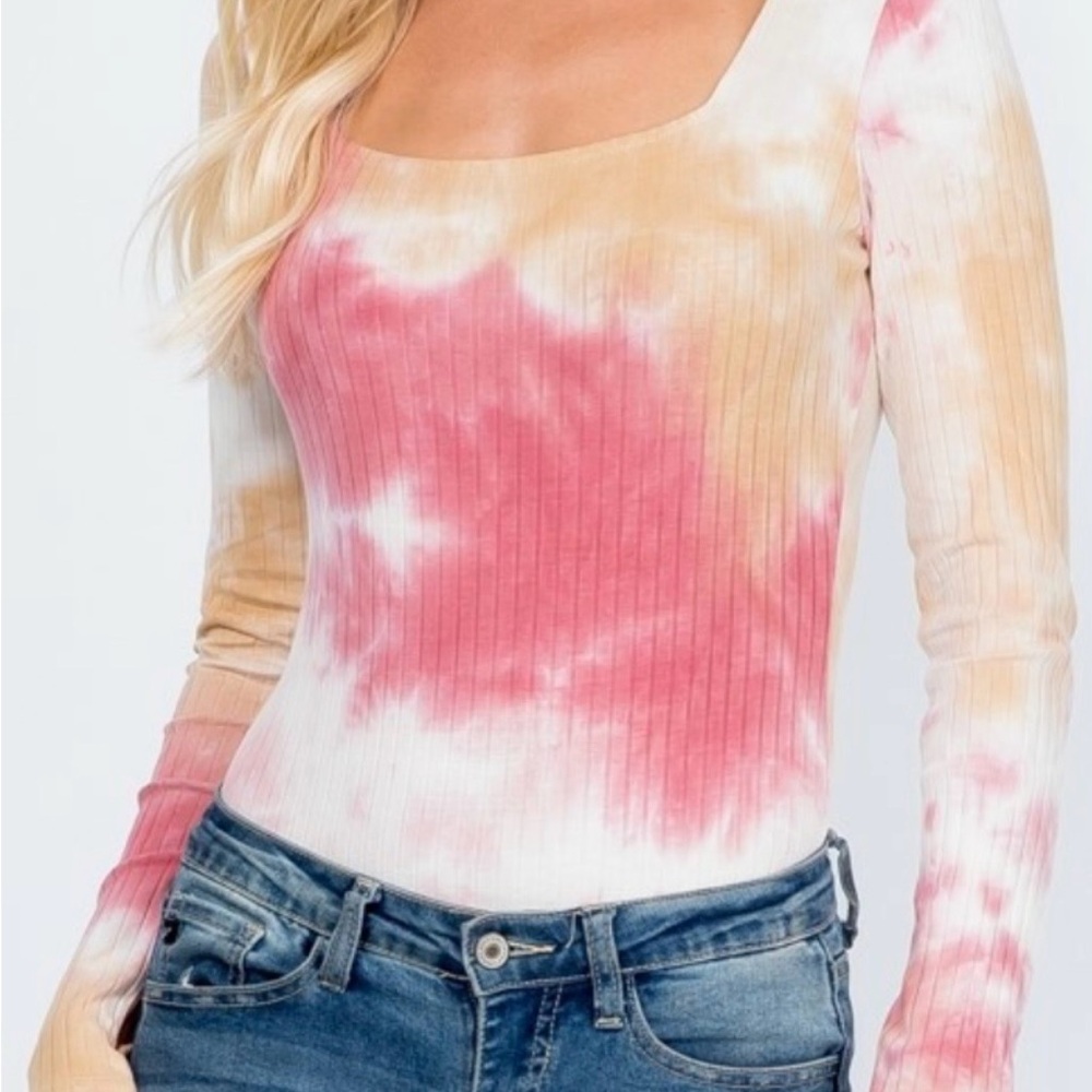 Le Lis Pink and Orange Tie-Dye Bodysuit